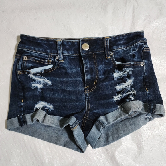 American Eagle Outfitters Denim Hi Rise Shortie Distressed Women's Size 4 Shorts - Picture 1 of 10
